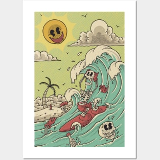 Retro surfing skeleton Posters and Art